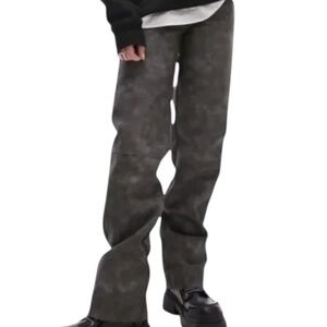 TOPSHOP Faux Leather High Rise Straight Leg Pants in Gray Washed Effect